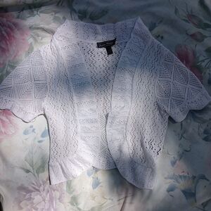 Vintage Coquette Cottagecore Fairy Fairycore White Lace Shrug Top Shirt Blouse